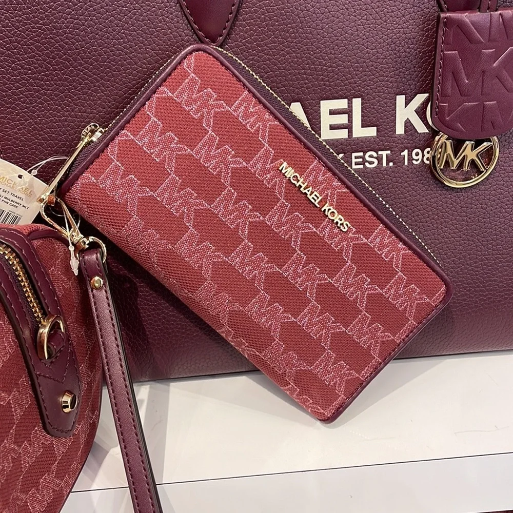 Michael Kors Jet Set Travel Large Phone Case Wristlet Wallet MK Mulberry Multi - Picture 1 of 16